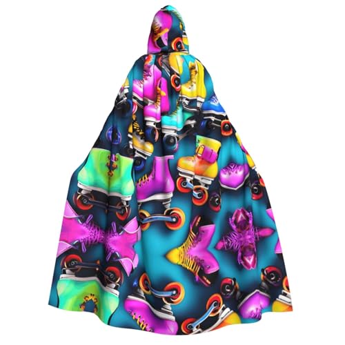axzttupy Farbenfroher Rollschuh-Aufdruck, Erwachsenen-Kapuzenumhang, Halloween, Weihnachten, Karneval, Partys, Mittelalter-Kostüm von axzttupy