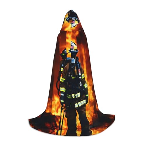 axzttupy Feuerwehrmann Feuerwehrmann Flamme Druck Unisex Kapuze volle Länge Umhang für Zauberer Weihnachten Karneval Halloween Cosplay von axzttupy