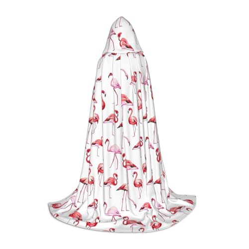axzttupy Gemäldeter Flamingo-Druck, Unisex, mit Kapuze, Umhang in voller Länge, für Zauberer, Weihnachten, Karneval, Halloween, Cosplay von axzttupy