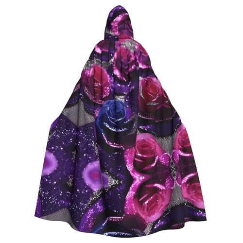 axzttupy Glitzernder Pailletten-Rosen-Druck, Unisex, Halloween-Kapuzenumhang, volle Länge, für mittelalterliche Renaissance-Cosplay-Kostüme von axzttupy