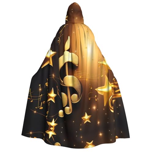 axzttupy Goldene Musiknote mit gefallenem glänzendem Sternendruck, Erwachsenen-Kapuzenumhang, Halloween, Weihnachten, Karneval, Partys, Mittelalter-Kostüm von axzttupy