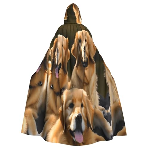 axzttupy Goldener Retriever-Aufdruck, unisex, Halloween-Kapuzenumhang, volle Länge, für mittelalterliche Renaissance-Cosplay-Kostüme von axzttupy