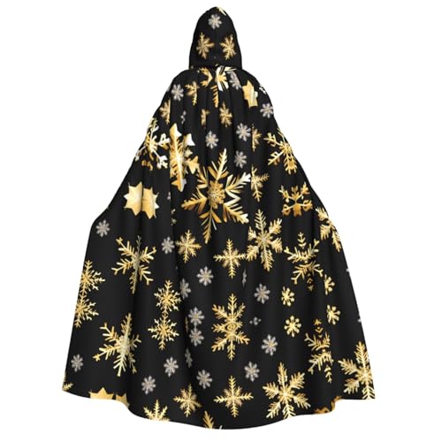axzttupy Goldener Weihnachts-Schneeflocken-Druck, Erwachsenen-Kapuzenumhang, Halloween, Weihnachten, Karneval, Partys, Mittelalter-Kostüm von axzttupy