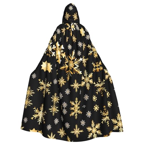 axzttupy Goldener Weihnachts-Schneeflocken-Druck, Unisex, Halloween-Kapuzenumhang, volle Länge, für mittelalterliche Renaissance-Cosplay-Kostüme von axzttupy