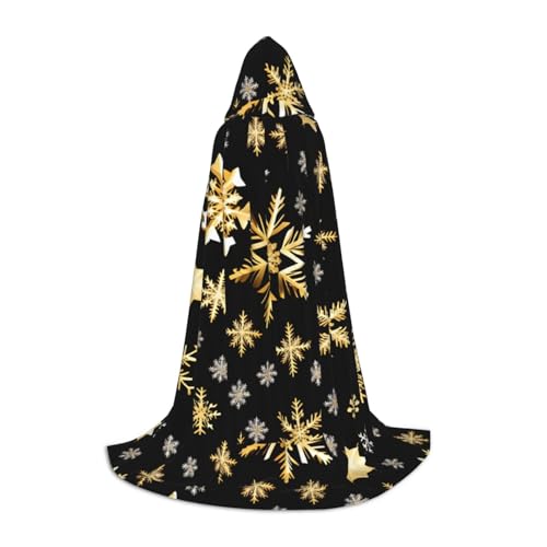 axzttupy Goldener Weihnachts-Schneeflocken-Druck, Unisex, mit Kapuze, Umhang in voller Länge, für Zauberer, Weihnachten, Karneval, Halloween, Cosplay von axzttupy