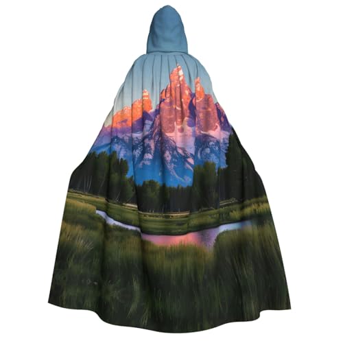 axzttupy Grand Teton Nationalpark-Aufdruck, Erwachsenenkostüm, mit Kapuze, für Halloween, Weihnachten, Karneval, Partys, Mittelalter von axzttupy