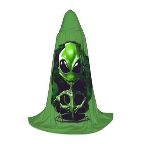 axzttupy Grüner Alien-Druck, Unisex, mit Kapuze, volle Länge, Umhang für Zauberer, Weihnachten, Karneval, Halloween, Cosplay von axzttupy