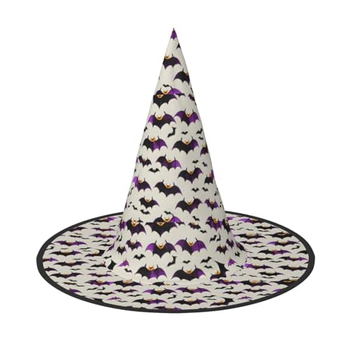 axzttupy Halloween fliegende lila Fledermäuse Druck Halloween Hexenhut Unisex Karneval Kostüm Zubehör Partys Cosplay und Festlich von axzttupy