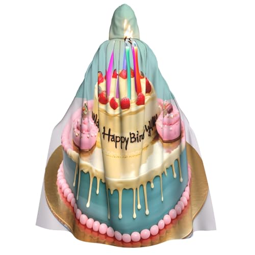 axzttupy Happy Birthday Big Cake Print Erwachsene Kapuzenumhang Halloween Weihnachten Karneval Partys Mittelalter Thema Kostüm von axzttupy