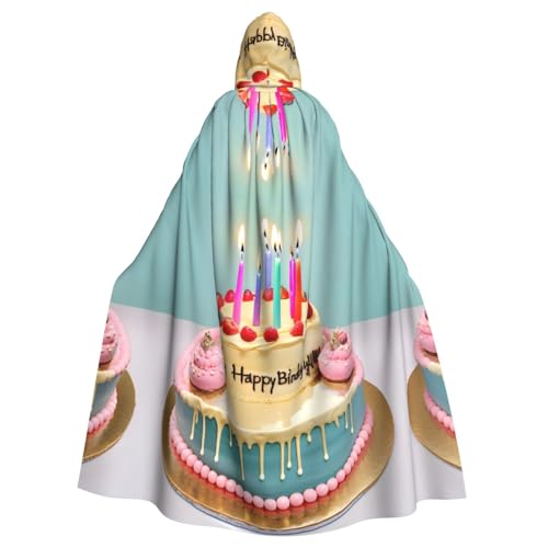 axzttupy Happy Birthday Big Cake Print Kapuzenumhang Damen und Herren Kapuze für Halloween, Karneval, Cosplay und Themenpartys von axzttupy