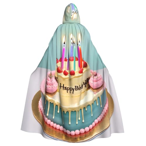 axzttupy Happy Birthday Big Cake Print Unisex Halloween Kapuzenumhang volle Länge für Mittelalter Renaissance Cosplay Kostüme von axzttupy