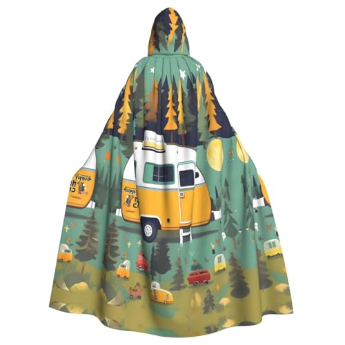 axzttupy Happy Bus Camper Print Unisex Halloween Kapuzenumhang volle Länge für Mittelalter Renaissance Cosplay Kostüme von axzttupy