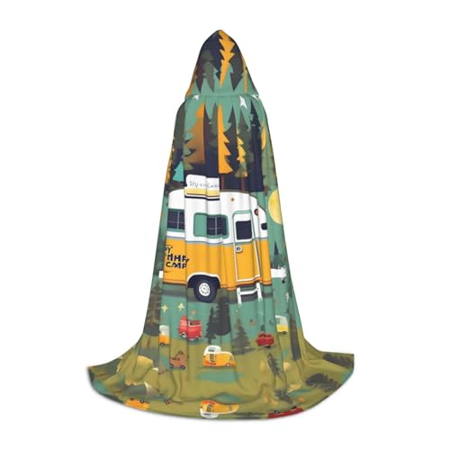 axzttupy Happy Bus Camper Print Unisex Kapuzenumhang in voller Länge für Zauberer, Weihnachten, Karneval, Halloween, Cosplay von axzttupy
