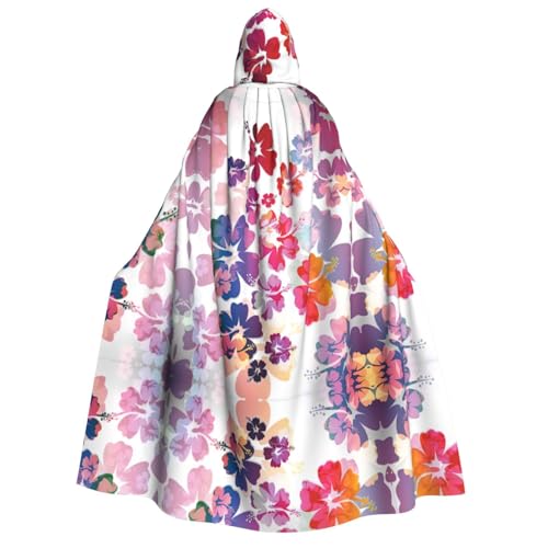 axzttupy Hawaiianischer Blumendruck, Erwachsenen-Kapuzenumhang, Halloween, Weihnachten, Karneval, Partys, Mittelalter-Kostüm von axzttupy