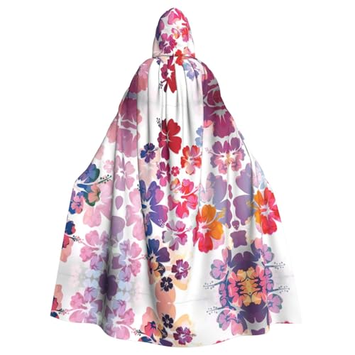 axzttupy Hawaiianischer Blumendruck, Unisex, Halloween-Kapuzenumhang, volle Länge, für Mittelalter-Renaissance-Cosplay-Kostüme von axzttupy