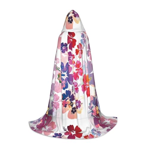 axzttupy Hawaiianischer Blumendruck, Unisex, mit Kapuze, Umhang in voller Länge, für Zauberer, Weihnachten, Karneval, Halloween, Cosplay von axzttupy