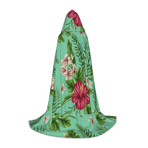 axzttupy Hawaiianischer Umhang mit tropischen Blättern und Blumen, Unisex, mit Kapuze, volle Länge, für Zauberer, Weihnachten, Karneval, Halloween, Cosplay von axzttupy