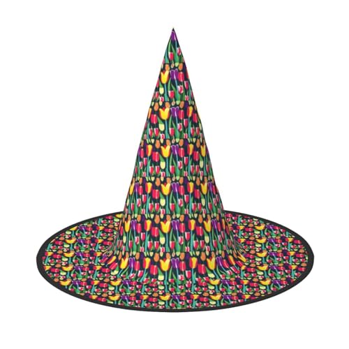 axzttupy Hexenhut mit buntem Tulpenaufdruck, Unisex, Karneval, Kostüm, Zubehör, Partys, Cosplay und Festlich axzttupy Hexenhut mit buntem Tulpenaufdruck, Unisex, Karneval, Kostüm, Zubehör, Partys, Cosplay und Festlich von axzttupy