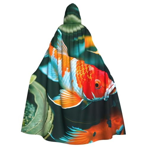 axzttupy Hübscher Koi-Fisch-Druck, Unisex, Halloween-Kapuzenumhang, volle Länge, für Mittelalter-Renaissance-Cosplay-Kostüme von axzttupy