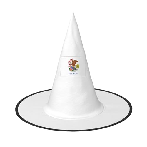 axzttupy Illinois State Flag Print Halloween Hexenhut Unisex Karneval Kostüm Zubehör Partys Cosplay und Festlich von axzttupy