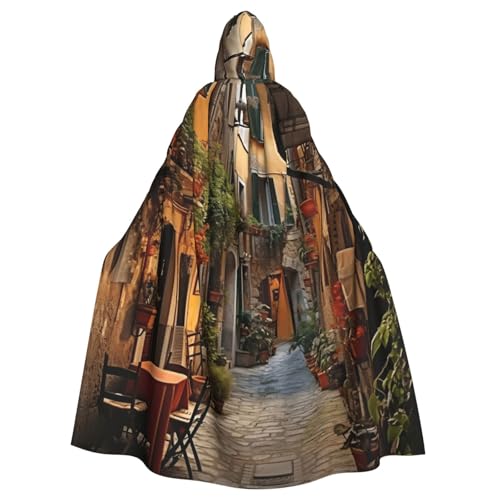 axzttupy Italienischer Old Street 2 Druck, Unisex, Halloween-Kapuzenumhang, volle Länge, für mittelalterliche Renaissance-Cosplay-Kostüme von axzttupy