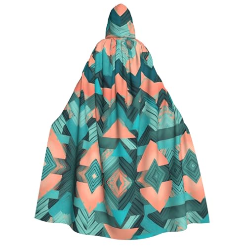 axzttupy Kapuzenumhang für Erwachsene, Koralle und Blaugrün, Pfeil-Druck, Halloween, Weihnachten, Karneval, Partys, Mittelalter-Kostüm von axzttupy