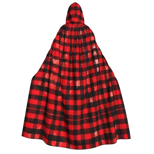 axzttupy Kapuzenumhang für Erwachsene, kariert, Rot und Schwarz, 1 Druck, Halloween, Weihnachten, Karneval, Partys, Mittelalter-Kostüm von axzttupy