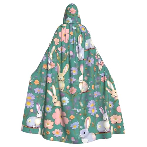 axzttupy Kapuzenumhang mit Blumenmotiv und Hasen, Vögel, Unisex, Halloween, volle Länge, für Mittelalter, Renaissance, Cosplay-Kostüme von axzttupy