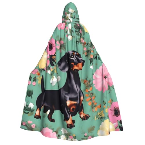 axzttupy Kapuzenumhang mit Dackel-Blumendruck, für Erwachsene, Halloween, Weihnachten, Karneval, Partys, Mittelalter-Kostüm von axzttupy