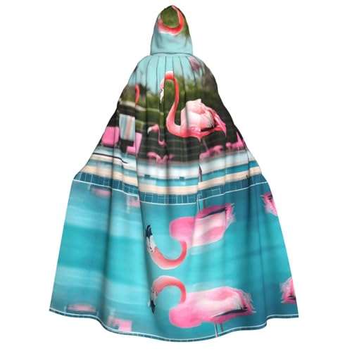 axzttupy Kapuzenumhang mit Flamingo- und Schwimmbad-Aufdruck für Erwachsene, Halloween, Weihnachten, Karneval, Partys, Mittelalter-Kostüm von axzttupy