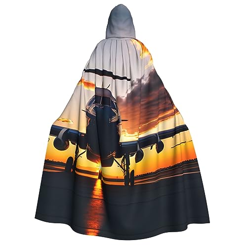 axzttupy Kapuzenumhang mit Flugzeug-Motiv bei Sonnenuntergang, für Halloween, Cosplay, Karneval und Maskerade-Partys, Uni, Umhang axzttupy Kapuzenumhang mit Flugzeug-Motiv bei Sonnenuntergang, für Halloween, Cosplay, Karneval und Maskerade-Partys, Uni, Umhang von axzttupy