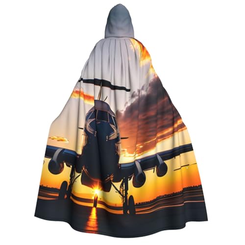 axzttupy Kapuzenumhang mit Flugzeugmotiv bei Sonnenuntergang für Erwachsene, Halloween, Weihnachten, Karneval, Partys, Mittelalter-Kostüm von axzttupy