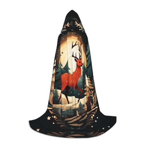 axzttupy Kapuzenumhang mit Hirschmotiv, Unisex, mit Kapuze, für Zauberer, Weihnachten, Karneval, Halloween, Cosplay von axzttupy