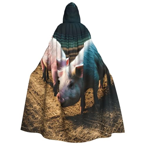 axzttupy Kapuzenumhang mit Schweinchen im Bauernhof, für Erwachsene, Halloween, Weihnachten, Karneval, Partys, Mittelalter-Kostüm von axzttupy
