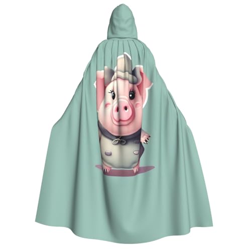 axzttupy Kapuzenumhang mit süßem Schweine-Druck, für Erwachsene, Halloween, Weihnachten, Karneval, Partys, Mittelalter-Kostüm von axzttupy