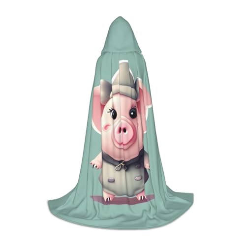 axzttupy Kapuzenumhang mit süßem Schweine-Druck, für Karneval, Halloween und Motto-Partys, bequemer Umhang von axzttupy