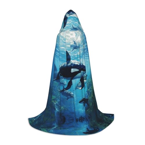 axzttupy Killer Whales Swim Along 1 Print Unisex Kapuzenumhang in voller Länge für Zauberer, Weihnachten, Karneval, Halloween, Cosplay von axzttupy