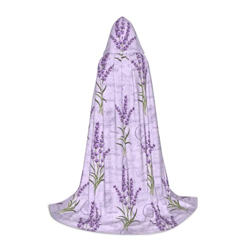 axzttupy Lavendel-Stempel-Druck, Unisex, mit Kapuze, Umhang in voller Länge, für Zauberer, Weihnachten, Karneval, Halloween, Cosplay von axzttupy