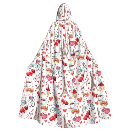 axzttupy Love Paris Turm Fahrrad Herz Druck Unisex Halloween Kapuzenumhang volle Länge für Mittelalter Renaissance Cosplay Kostüme von axzttupy