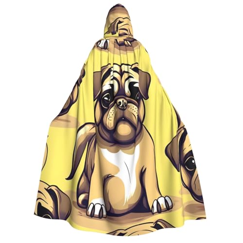 axzttupy Lustiger Cartoon-Mops-Welpen-Hunde-Aufdruck, Erwachsenen-Kapuzenumhang, Halloween, Weihnachten, Karneval, Partys, Mittelalter-Kostüm von axzttupy