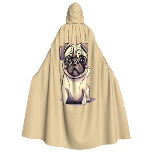 axzttupy Lustiger Cartoon-Mops-Welpen-Hunde-Aufdruck, Erwachsenen-Kapuzenumhang, Halloween, Weihnachten, Karneval, Partys, Mittelalter-Kostüm von axzttupy