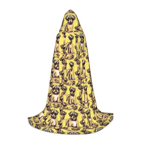 axzttupy Lustiger Cartoon-Umhang mit Mops-Motiv, Unisex, mit Kapuze, volle Länge, für Zauberer, Weihnachten, Karneval, Halloween, Cosplay von axzttupy