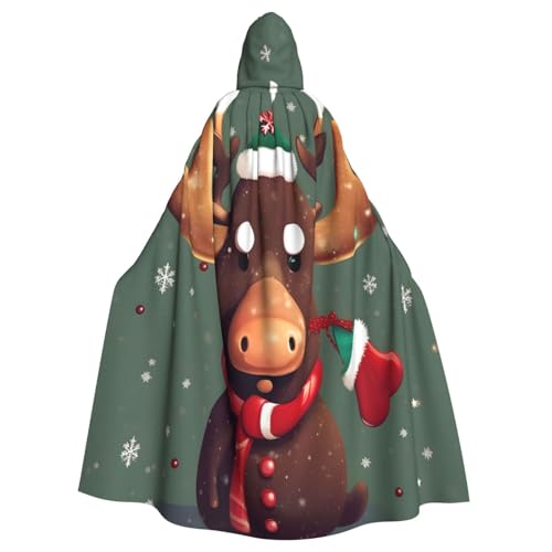axzttupy Lustiger Weihnachtsumhang mit Elchkopf-Druck, Unisex, Halloween, Kapuzenumhang, volle Länge, für mittelalterliche Renaissance-Cosplay-Kostüme von axzttupy