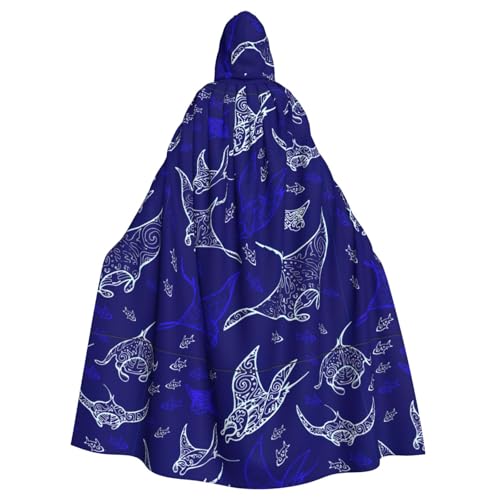 axzttupy Manta Ray und Fisch-Druck, Unisex, Halloween-Kapuzenumhang, volle Länge, für mittelalterliche Renaissance-Cosplay-Kostüme von axzttupy