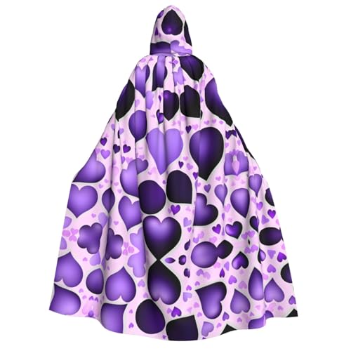 axzttupy Modischer violetter Herzaufdruck für Erwachsene, Kapuzenumhang, Halloween, Weihnachten, Karneval, Partys, Mittelalter-Kostüm von axzttupy