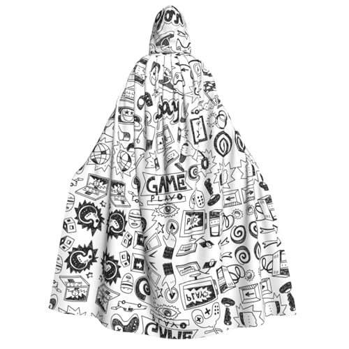 axzttupy Monochromer Skizzenstil, Gaming-Druck, Erwachsenen-Kapuzenumhang, Halloween, Weihnachten, Karneval, Partys, Mittelalter-Kostüm von axzttupy