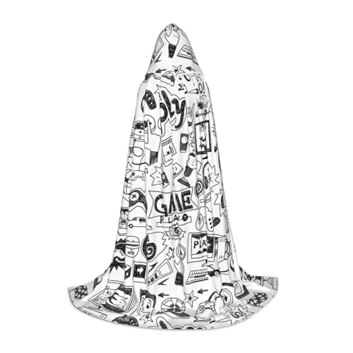 axzttupy Monochromer Skizzenstil, Gaming-Druck, Unisex, mit Kapuze, Umhang in voller Länge, für Zauberer, Weihnachten, Karneval, Halloween, Cosplay axzttupy Monochromer Skizzenstil, Gaming-Druck, Unisex, mit Kapuze, Umhang in voller Länge, für Zauberer, Weihnachten, Karneval, Halloween, Cosplay von axzttupy