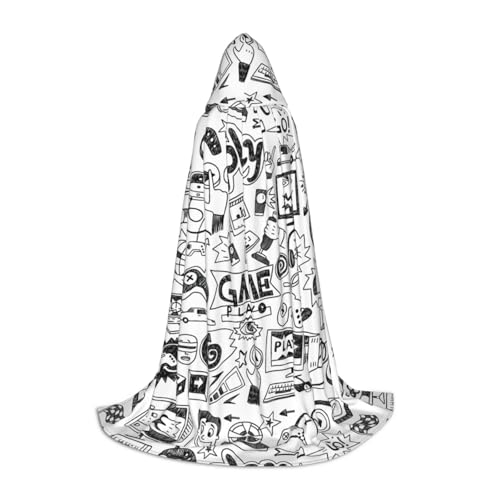axzttupy Monochromer Umhang mit Kapuze im Skizzen-Stil, Gaming-Druck, für Karneval, Halloween und Motto-Partys, bequemer Umhang axzttupy Monochromer Umhang mit Kapuze im Skizzen-Stil, Gaming-Druck, für Karneval, Halloween und Motto-Partys, bequemer Umhang von axzttupy
