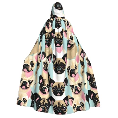 axzttupy Niedlicher Chihuahua-Mops-Aufdruck, Erwachsenen-Kapuzenumhang, Halloween, Weihnachten, Karneval, Partys, Mittelalter-Kostüm von axzttupy