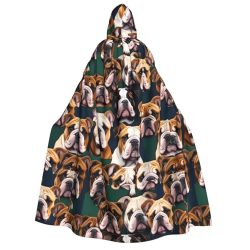 axzttupy Niedlicher englischer Bulldoggen-Aufdruck, Erwachsenen-Kapuzenumhang, Halloween, Weihnachten, Karneval, Partys, Mittelalter-Kostüm von axzttupy